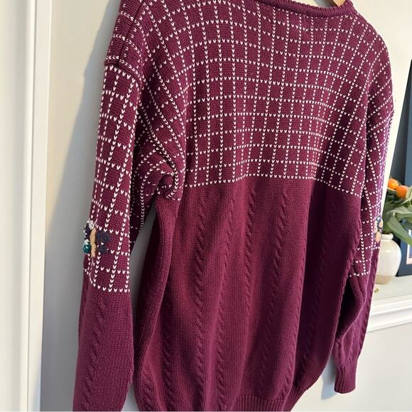 Vintage Izod Club Maroon Floral Embroidered Cotton Sweater Large - Picture 5 of 13